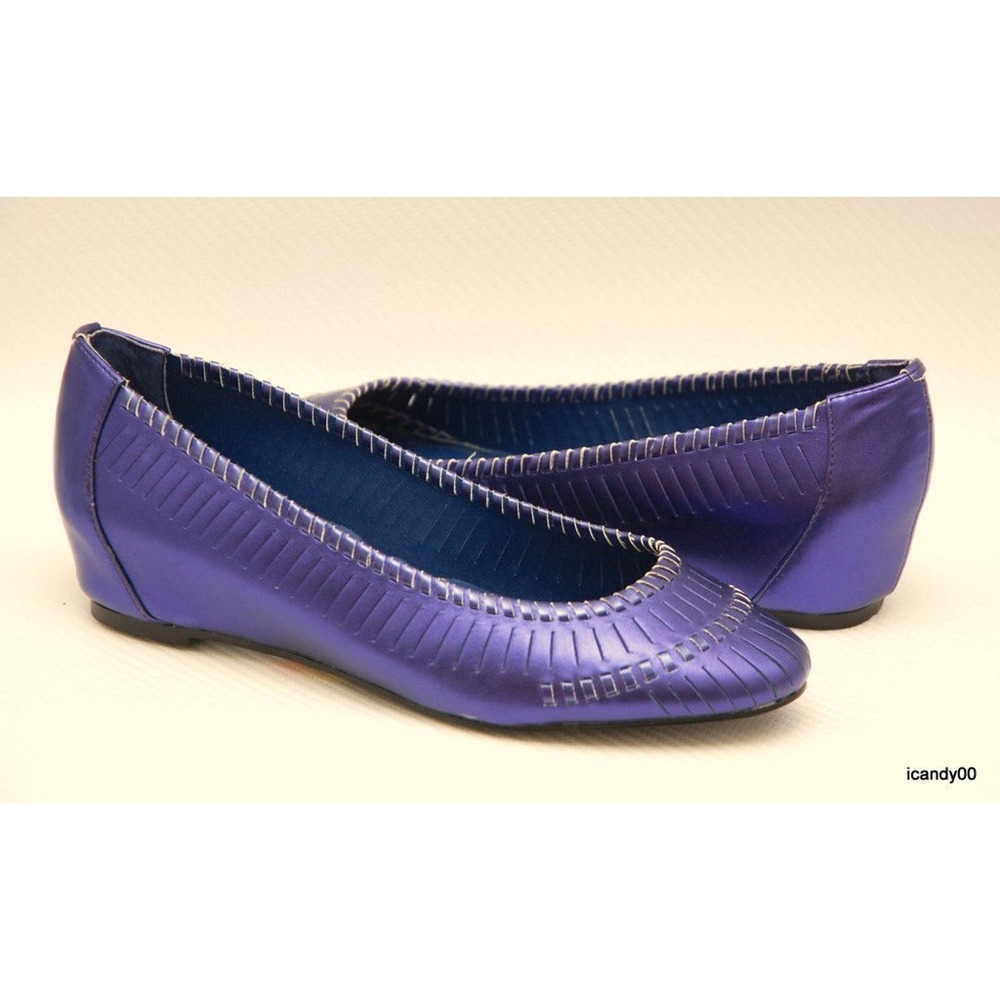 Kelsi Dagger Valencia Leather Wedge Slip-On Flat Ballet Shoe Purple 6/7.5 New